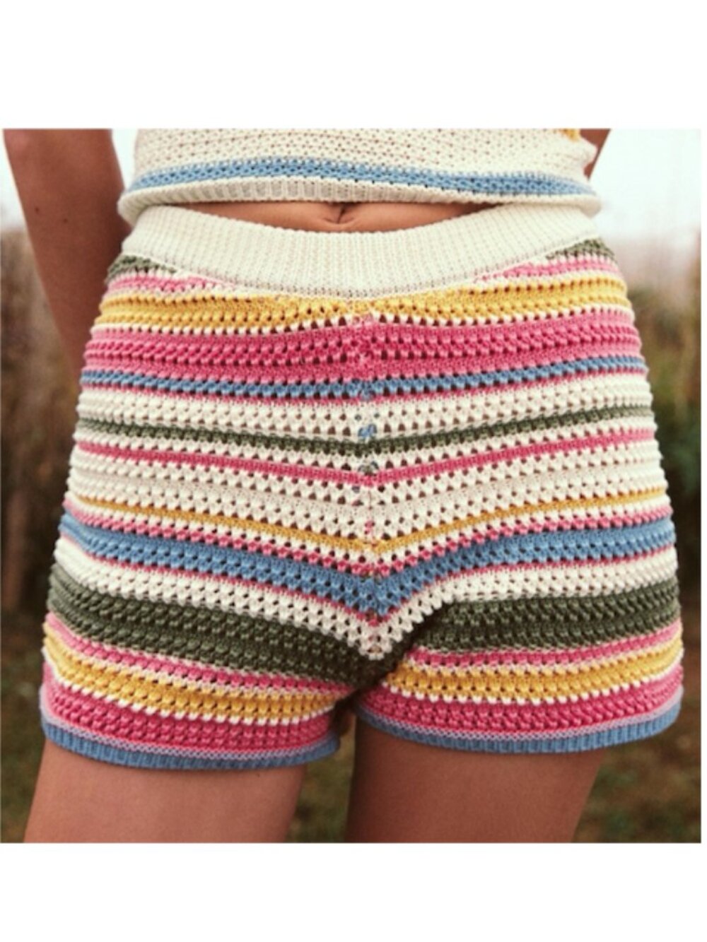 Crochet Knit Striped Shorts - Picture 1 of 6
